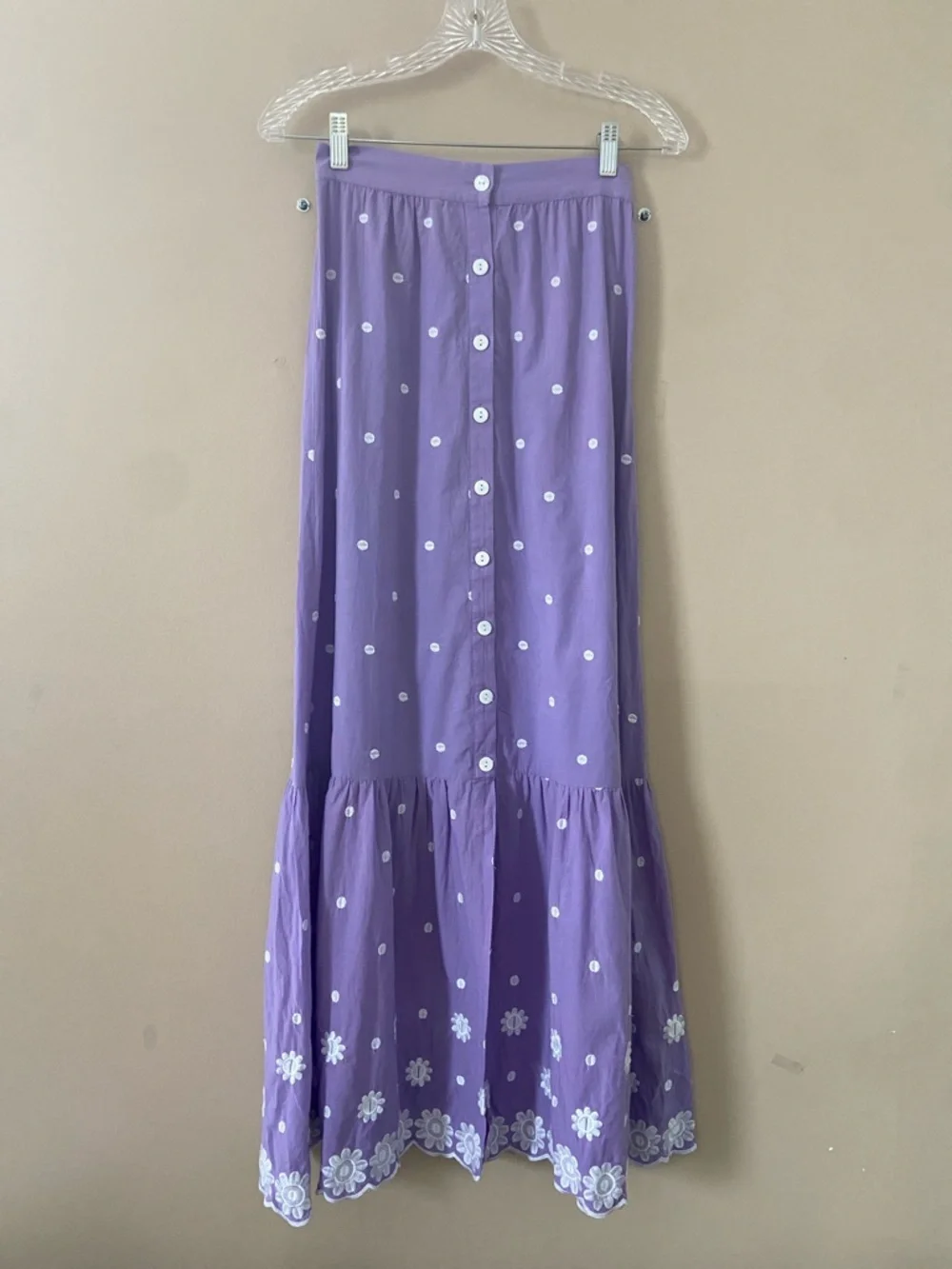 Miguelina Aiden Button Down Embroidered Cotton-voile Maxi Skirt Lilac Size XS